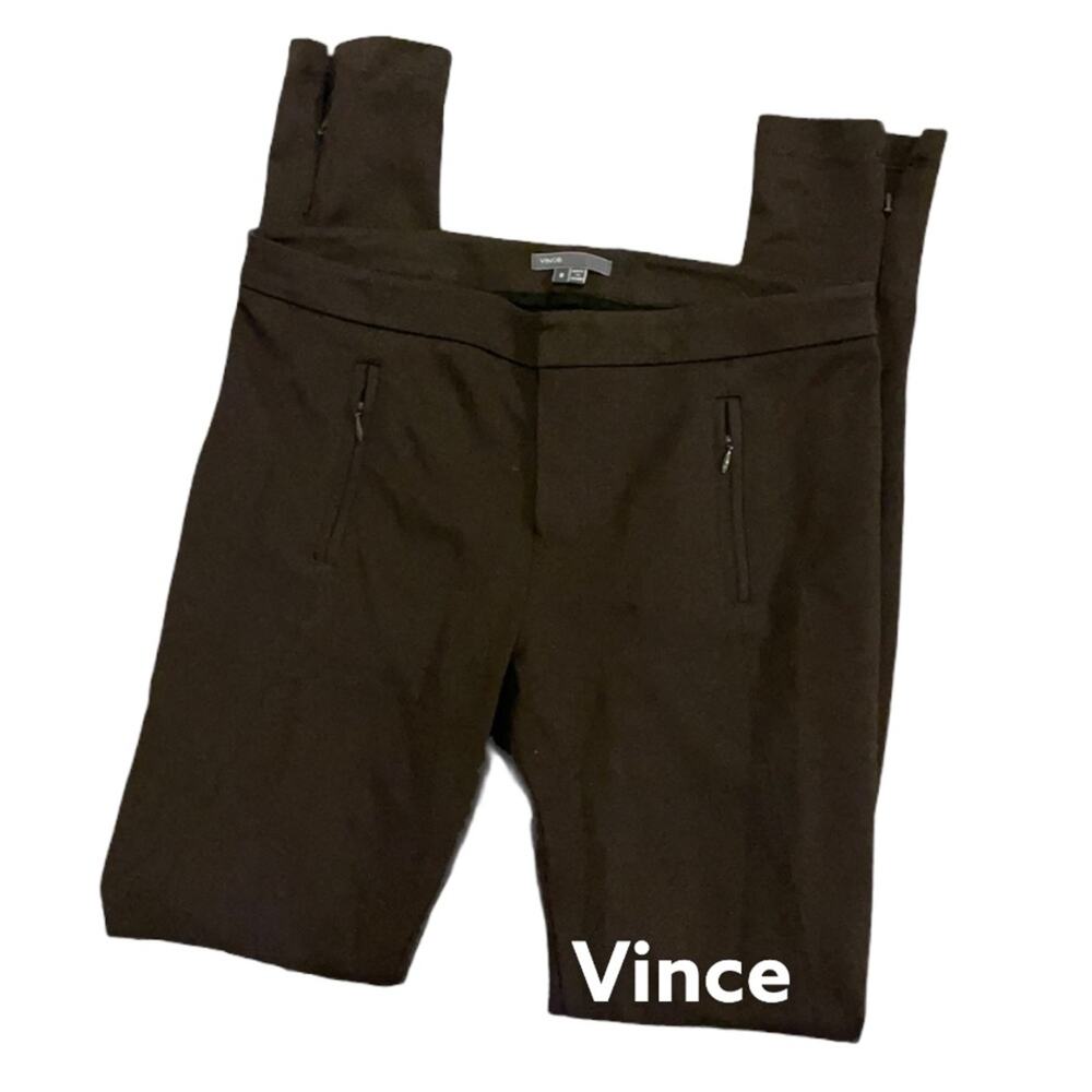 Vince black high rise stretch pants ankle zip 6